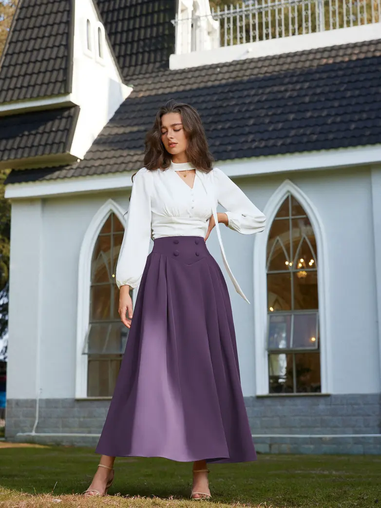 Renaissance Vintage Swing Maxi Skirt with Pockets - Image 32