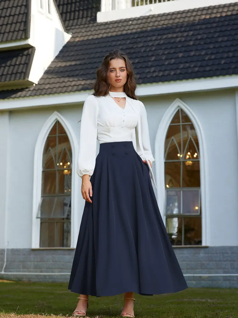 Renaissance Vintage Swing Maxi Skirt with Pockets - Image 35
