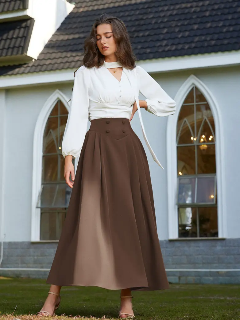 Renaissance Vintage Swing Maxi Skirt with Pockets - Image 39
