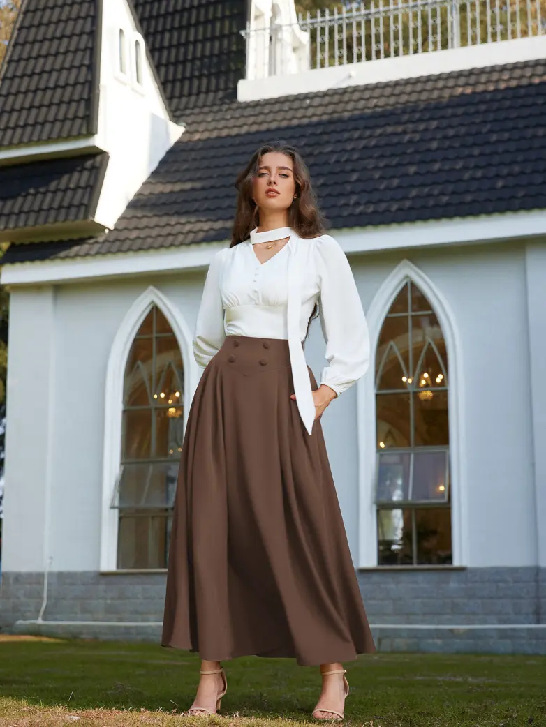 Renaissance Vintage Swing Maxi Skirt with Pockets - Image 40