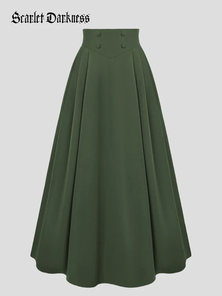 Renaissance Vintage Swing Maxi Skirt with Pockets - Image 42
