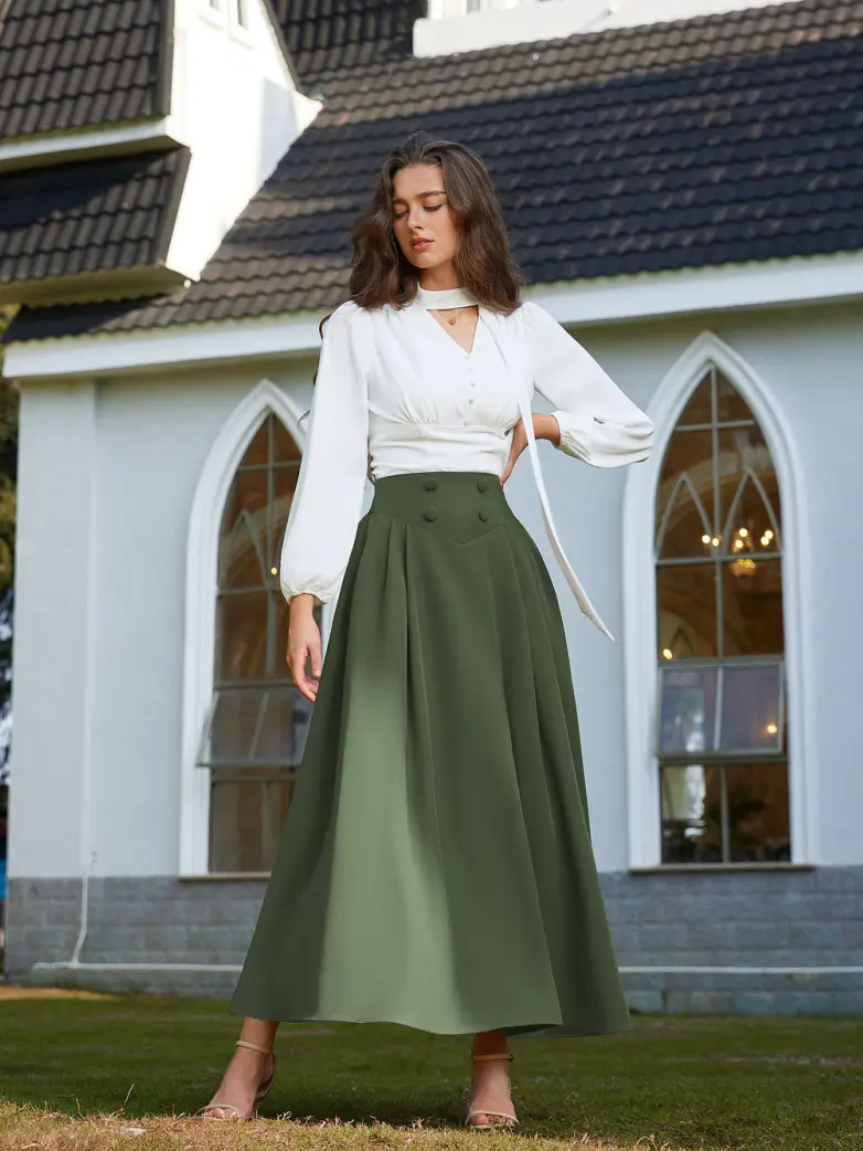 Renaissance Vintage Swing Maxi Skirt with Pockets - Image 44