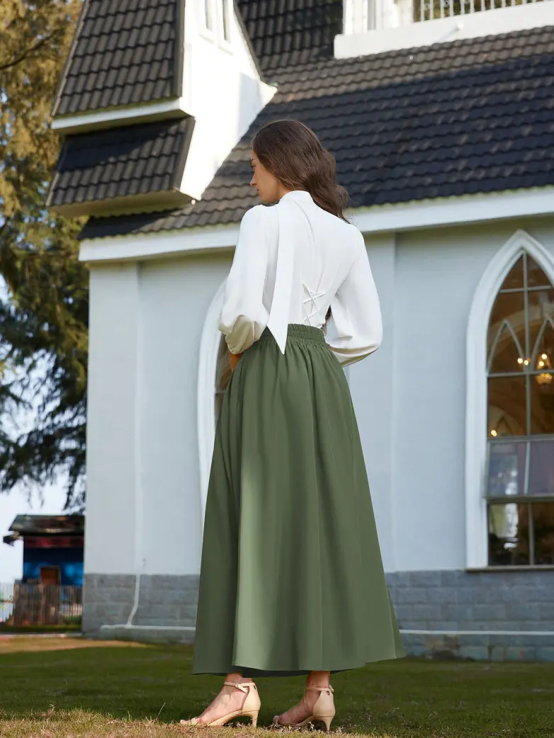 Renaissance Vintage Swing Maxi Skirt with Pockets - Image 45