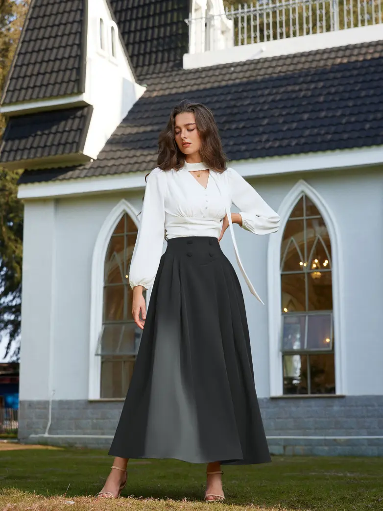 Renaissance Vintage Swing Maxi Skirt with Pockets - Image 48