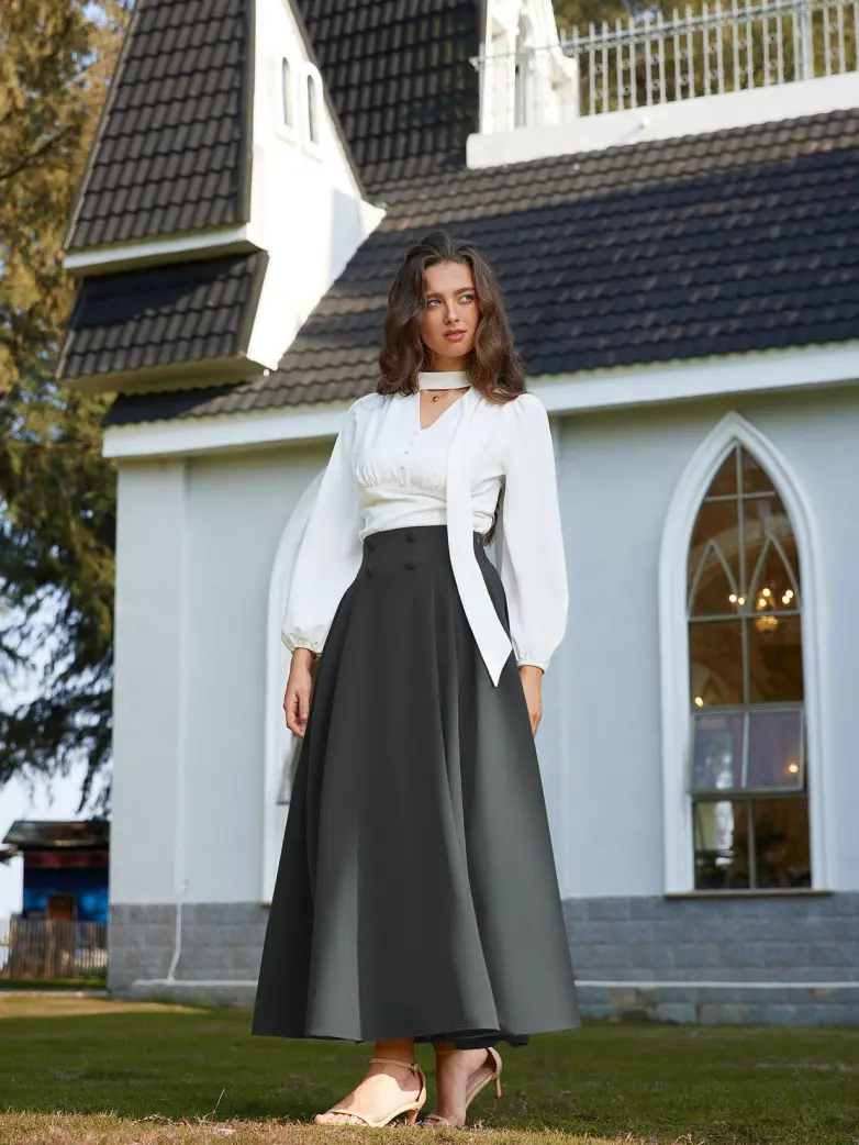Renaissance Vintage Swing Maxi Skirt with Pockets - Image 49
