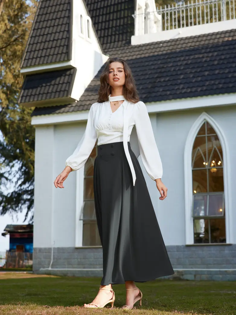 Renaissance Vintage Swing Maxi Skirt with Pockets - Image 50