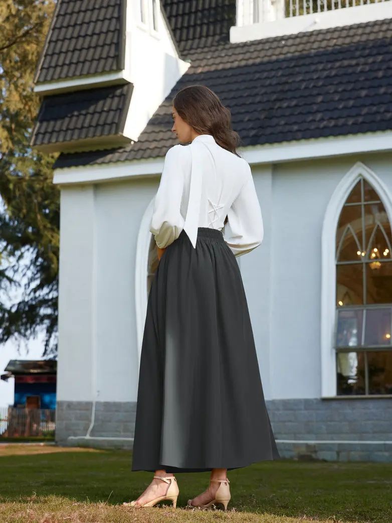 Renaissance Vintage Swing Maxi Skirt with Pockets - Image 51