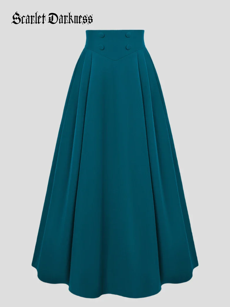 Renaissance Vintage Swing Maxi Skirt with Pockets - Image 53