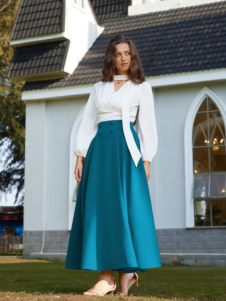 Renaissance Vintage Swing Maxi Skirt with Pockets - Image 55
