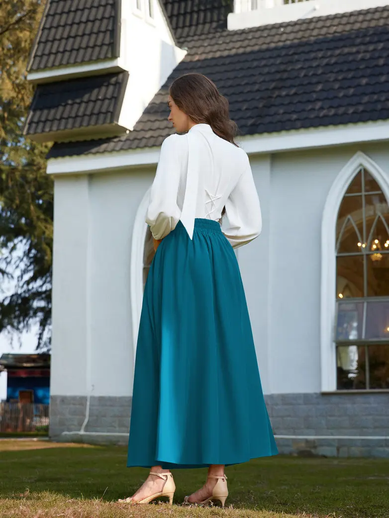 Renaissance Vintage Swing Maxi Skirt with Pockets - Image 56