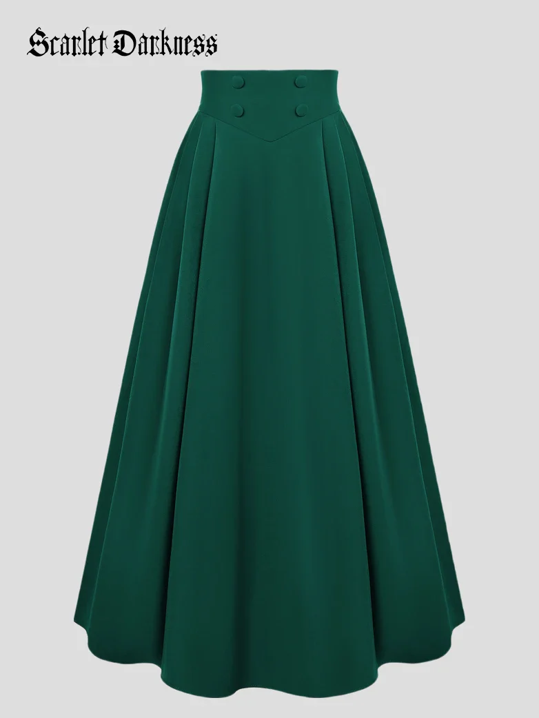 Renaissance Vintage Swing Maxi Skirt with Pockets - Image 58