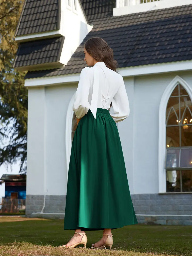 Renaissance Vintage Swing Maxi Skirt with Pockets - Image 62