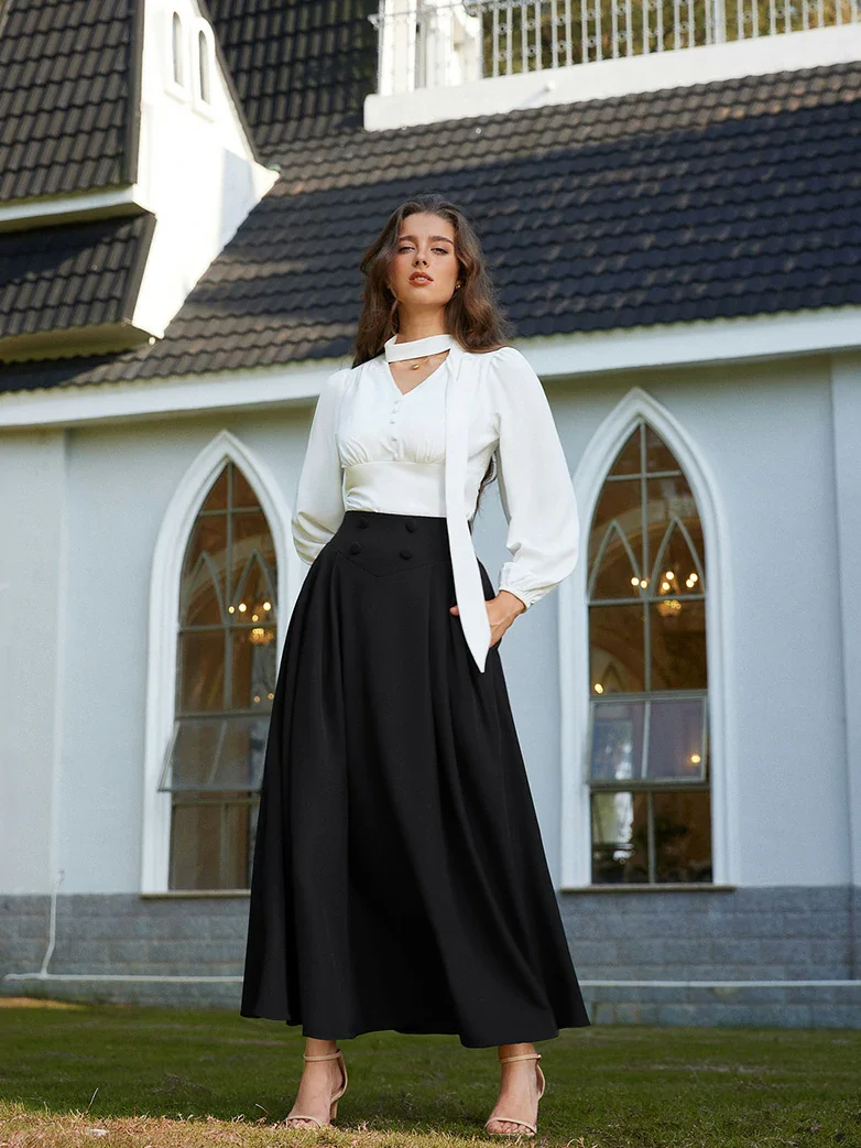 Renaissance Vintage Swing Maxi Skirt with Pockets - Image 8