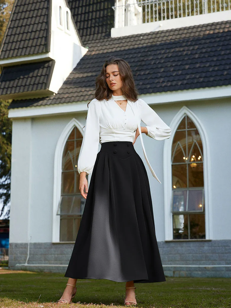 Renaissance Vintage Swing Maxi Skirt with Pockets - Image 9