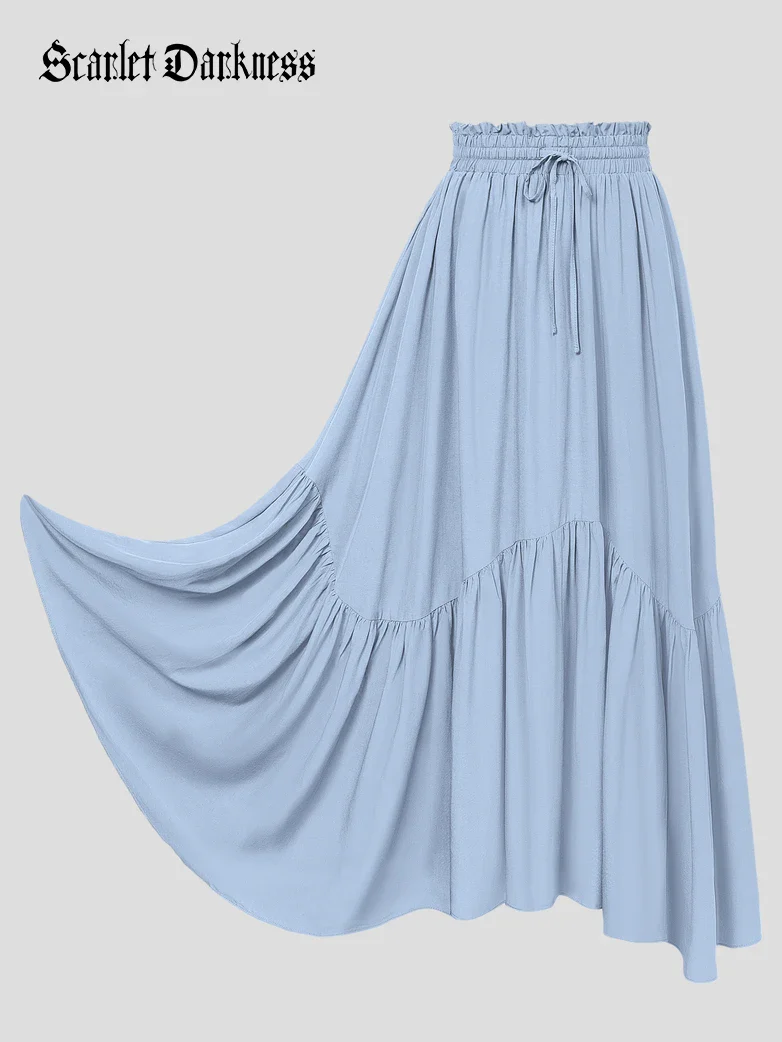 Elastic Waist Flared Renaissance Skirt with Pockets - Image 70