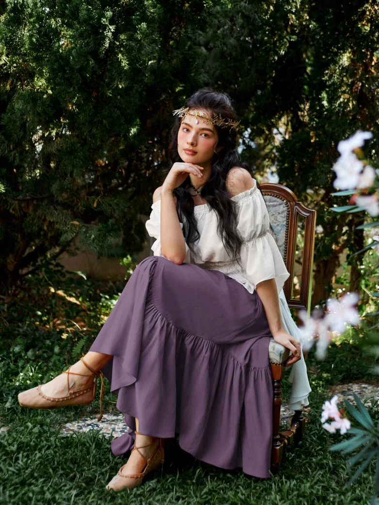 Elastic Waist Flared Renaissance Skirt with Pockets - Image 74