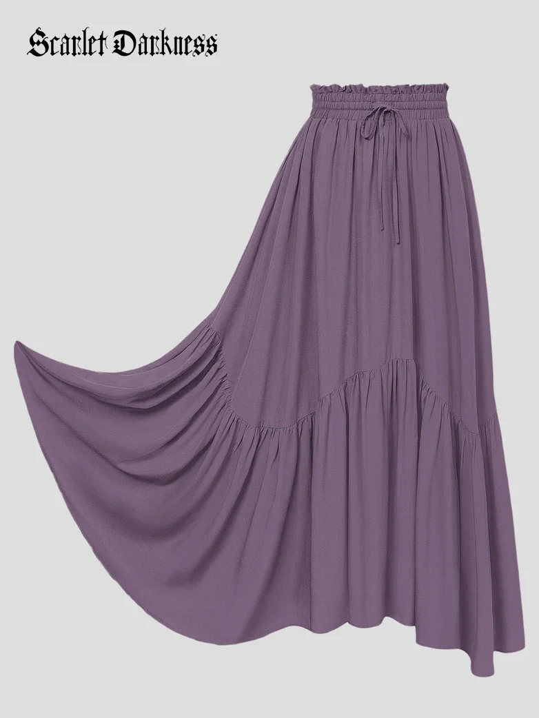 Elastic Waist Flared Renaissance Skirt with Pockets - Image 77