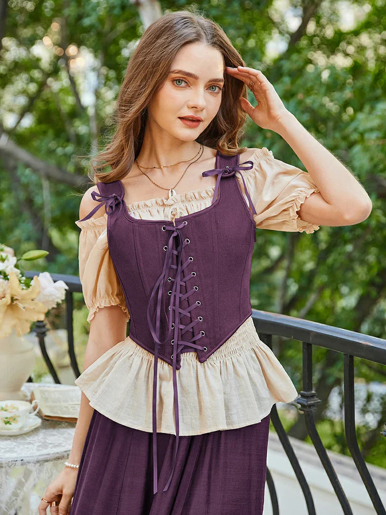 Classic Renaissance Corset with Tie-Shoulder and Bones - Image 17