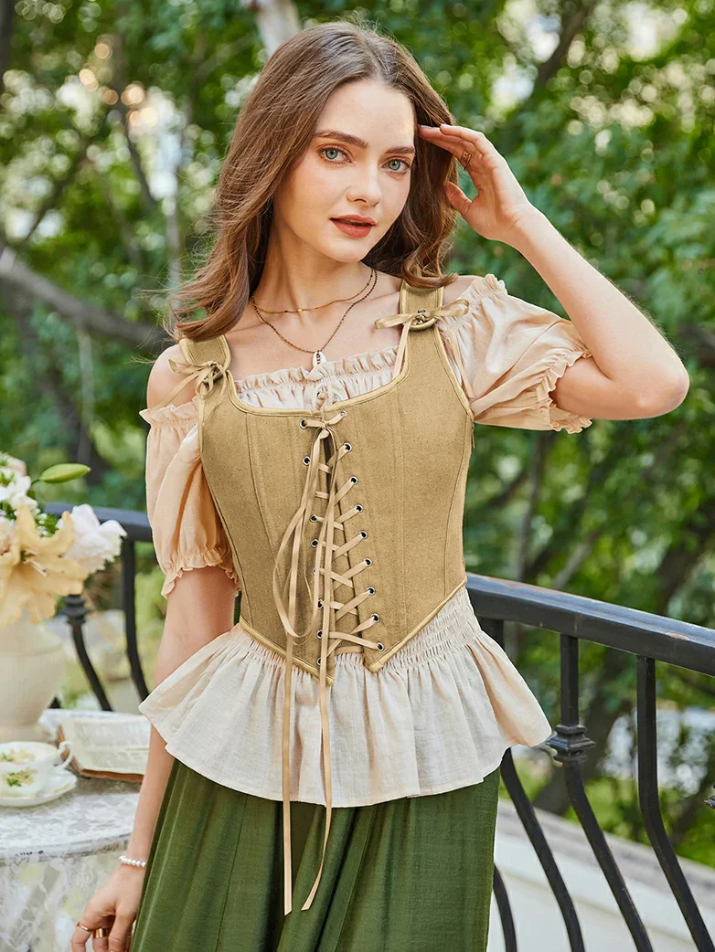 Classic Renaissance Corset with Tie-Shoulder and Bones - Image 3