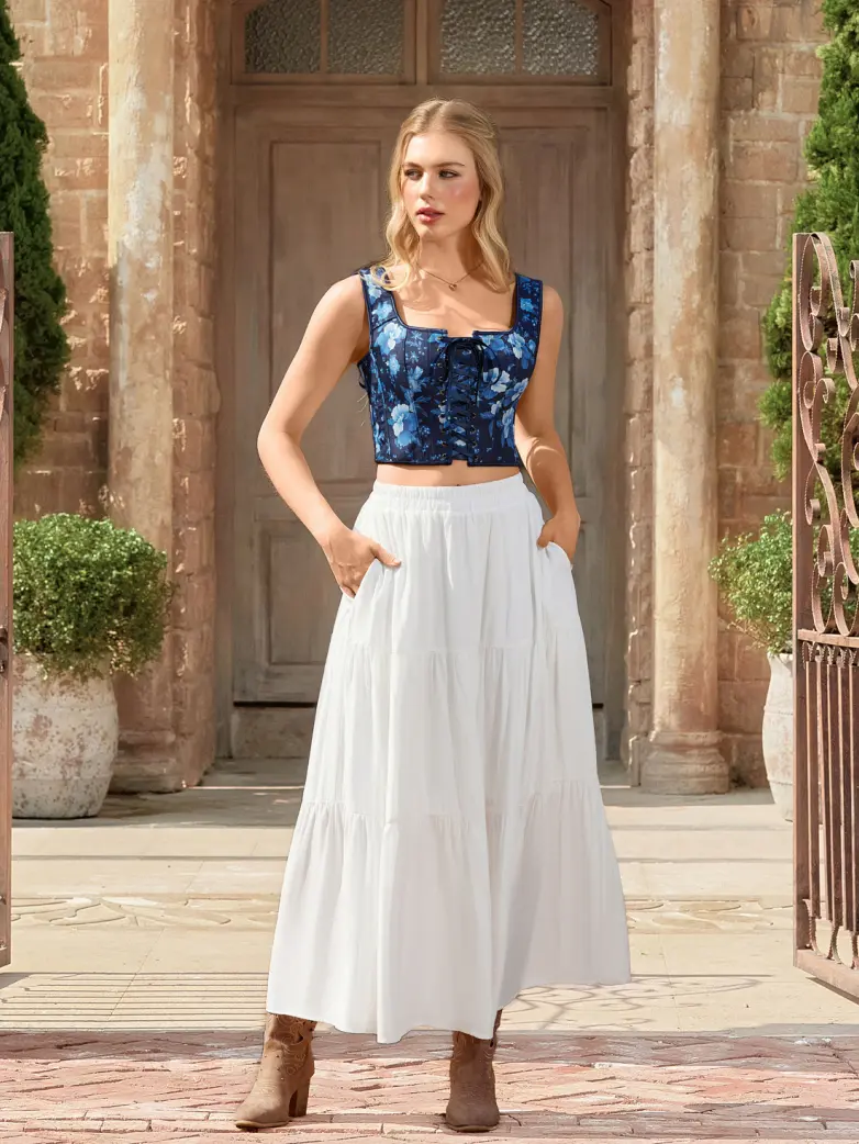 Renaissance Elastic Waist Swing Skirt with Pockets - Image 14