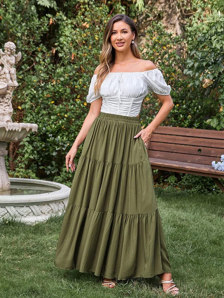 Renaissance Elastic Waist Swing Skirt with Pockets - Image 17