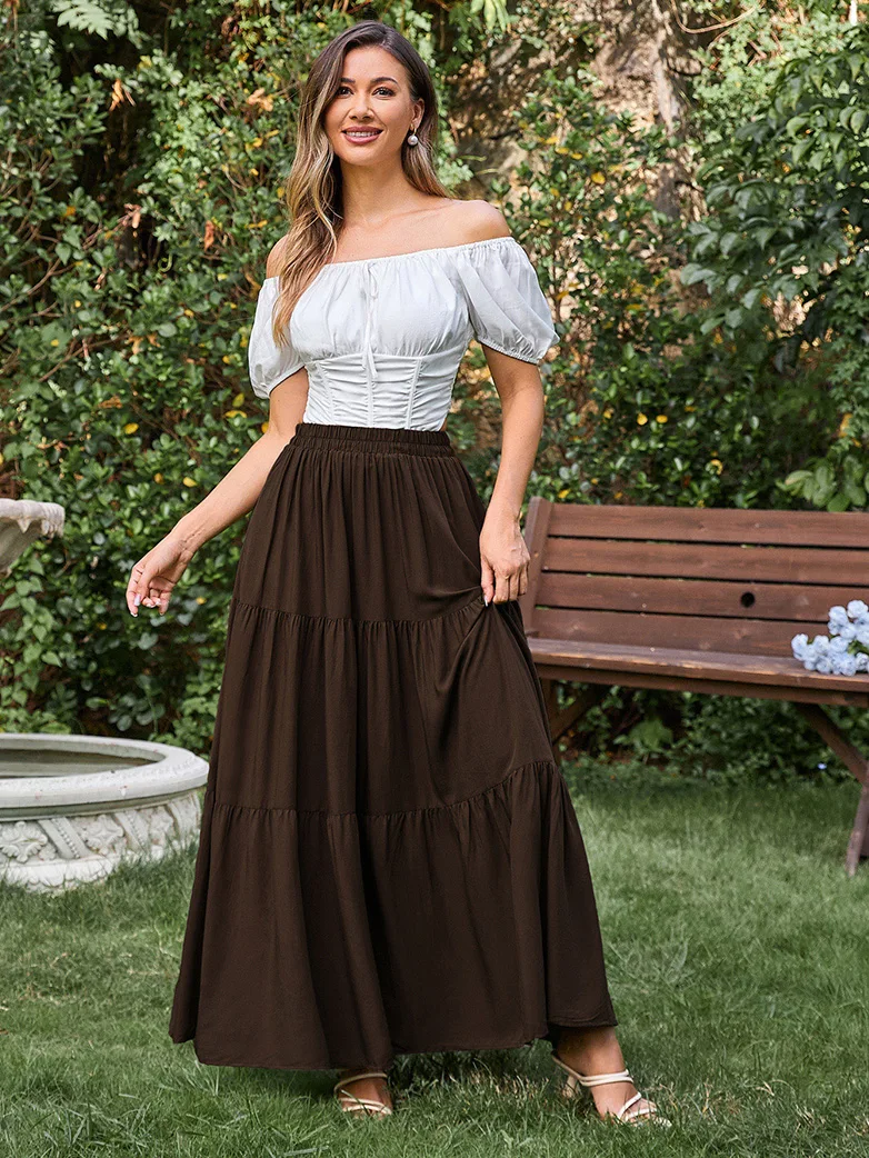 Renaissance Elastic Waist Swing Skirt with Pockets - Image 25