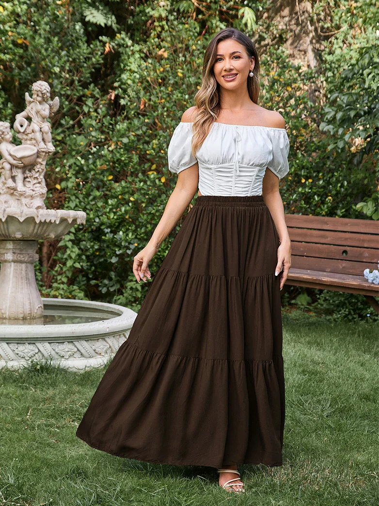 Renaissance Elastic Waist Swing Skirt with Pockets - Image 26
