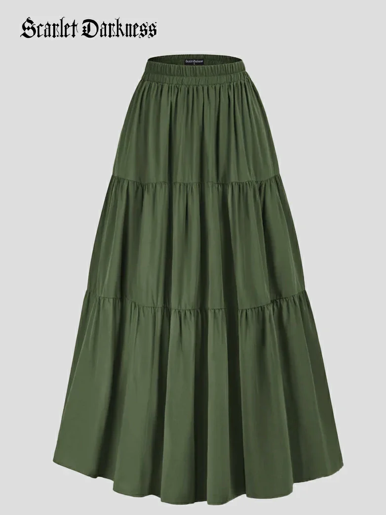 Renaissance Elastic Waist Swing Skirt with Pockets - Image 30