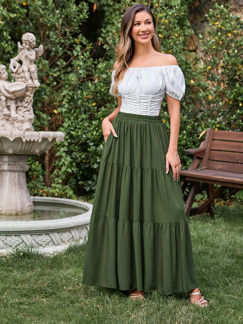 Renaissance Elastic Waist Swing Skirt with Pockets - Image 31
