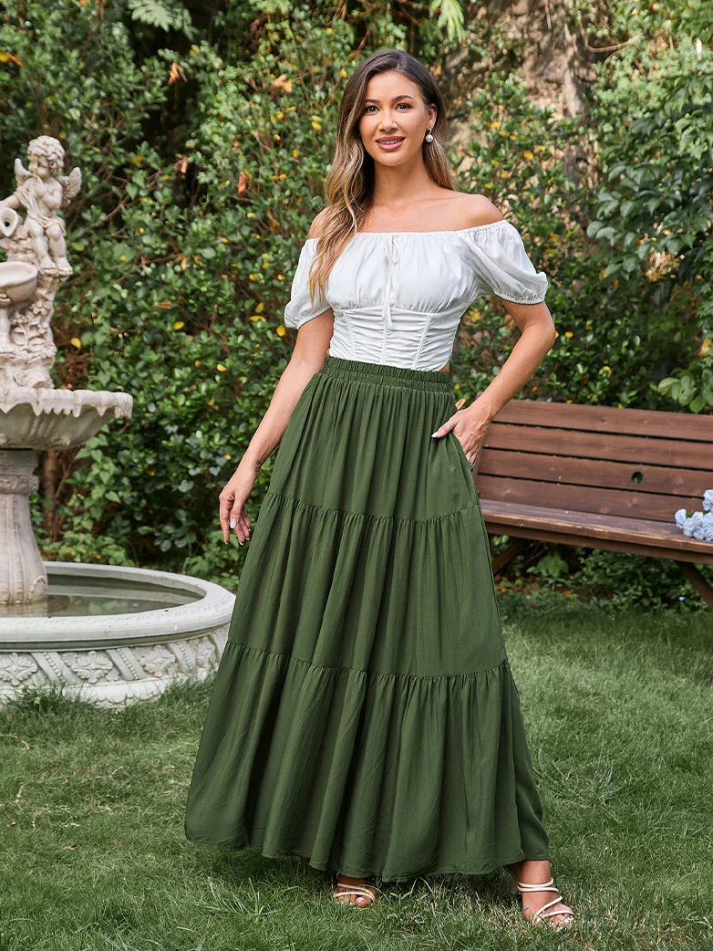 Renaissance Elastic Waist Swing Skirt with Pockets - Image 32