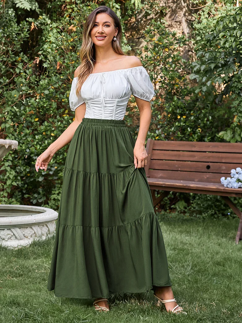 Renaissance Elastic Waist Swing Skirt with Pockets - Image 33