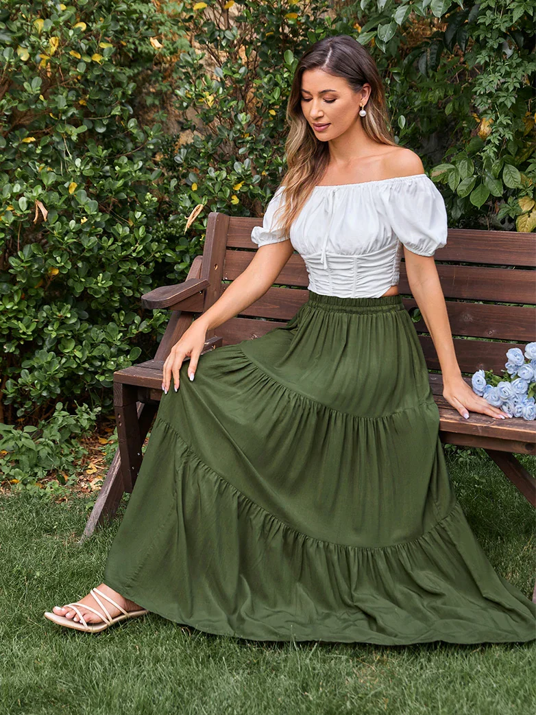 Renaissance Elastic Waist Swing Skirt with Pockets - Image 34