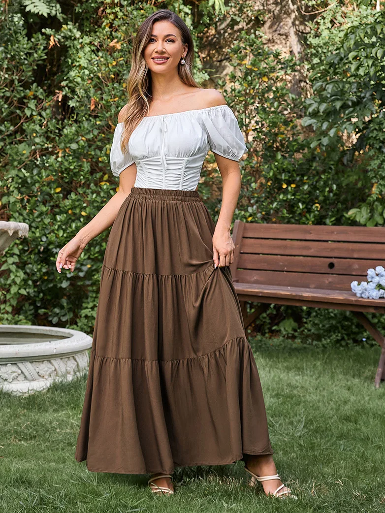 Renaissance Elastic Waist Swing Skirt with Pockets - Image 36