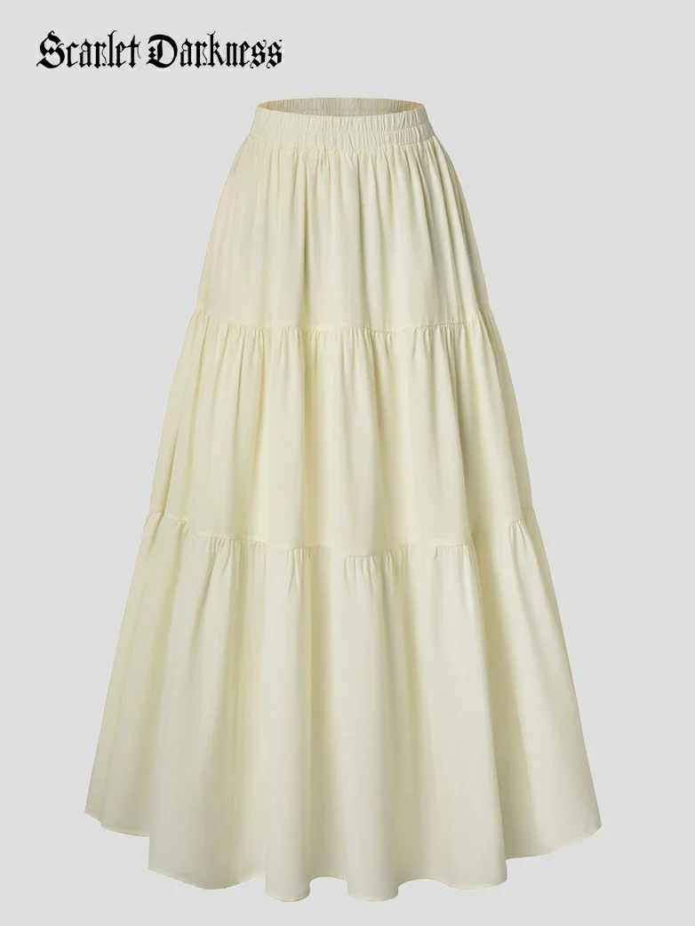 Renaissance Elastic Waist Swing Skirt with Pockets - Image 37