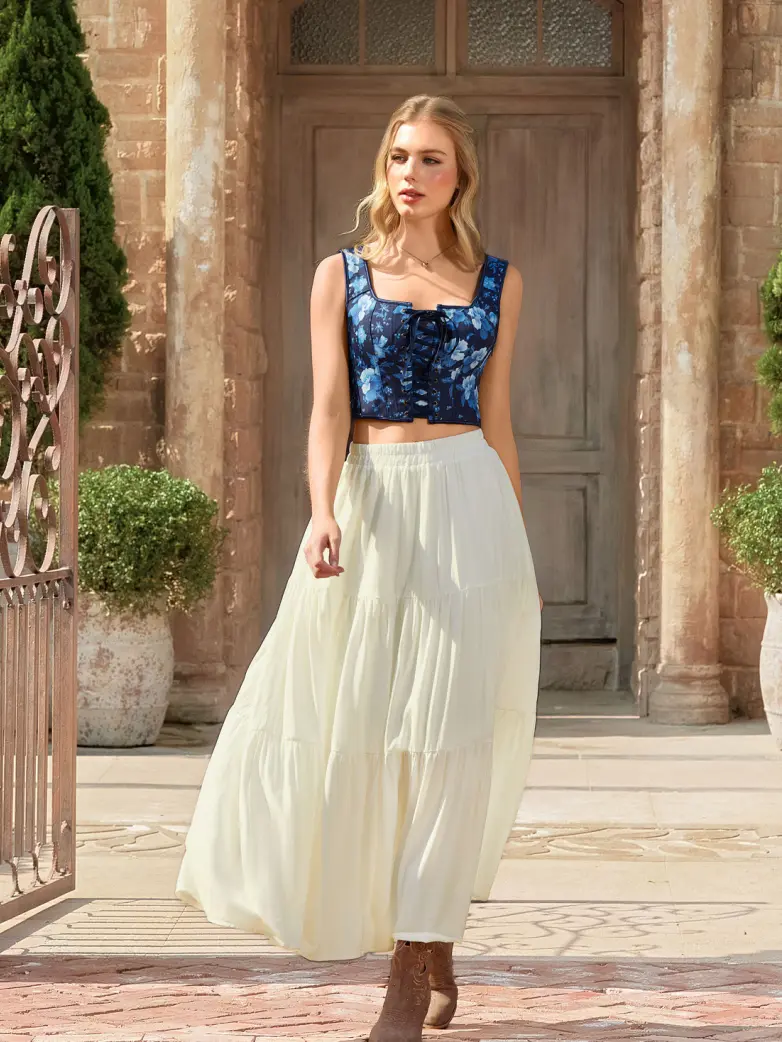Renaissance Elastic Waist Swing Skirt with Pockets - Image 38