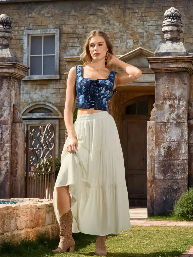 Renaissance Elastic Waist Swing Skirt with Pockets - Image 39