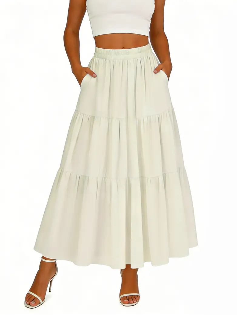 Renaissance Elastic Waist Swing Skirt with Pockets - Image 40