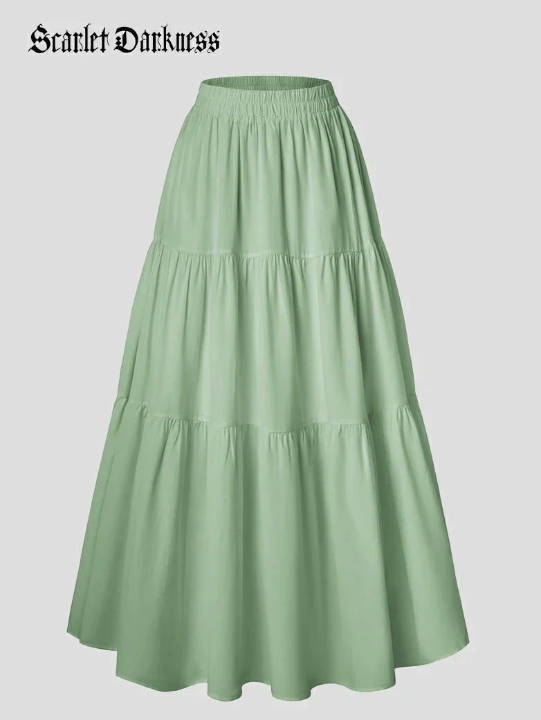 Renaissance Elastic Waist Swing Skirt with Pockets - Image 41