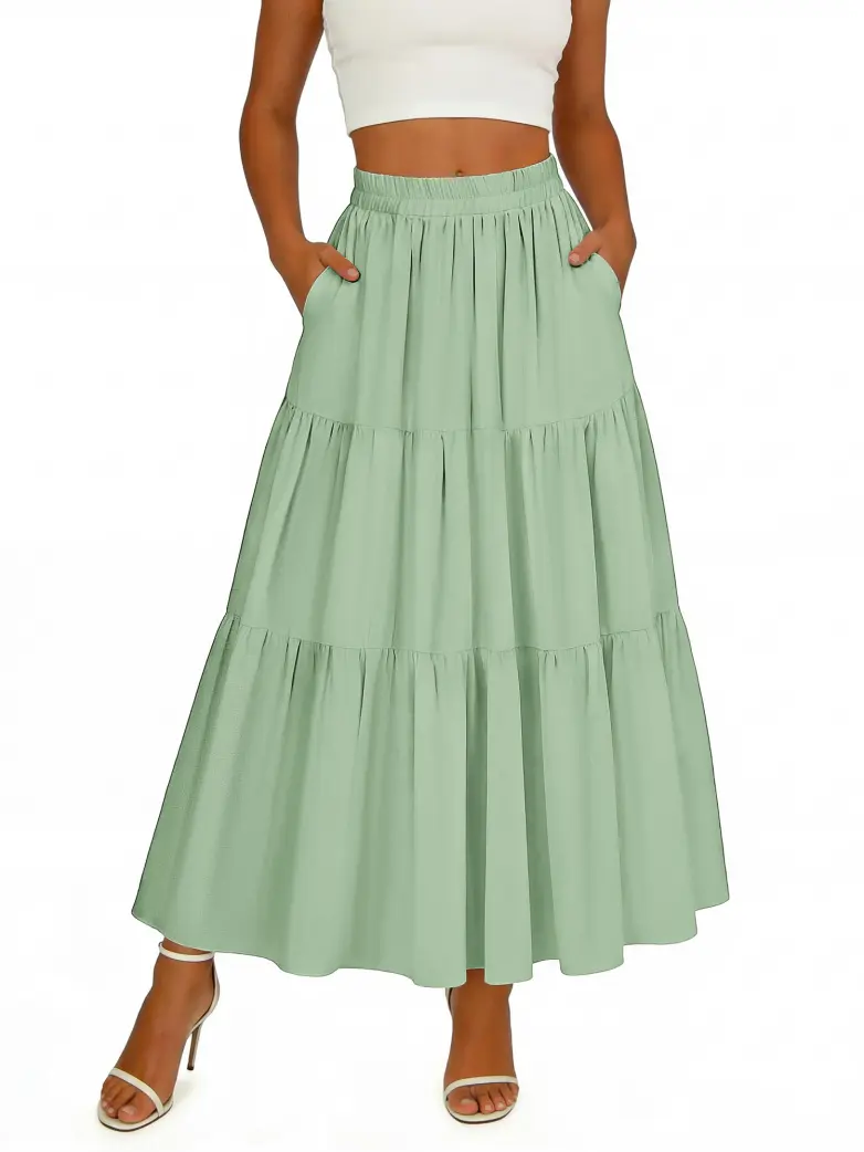 Renaissance Elastic Waist Swing Skirt with Pockets - Image 42