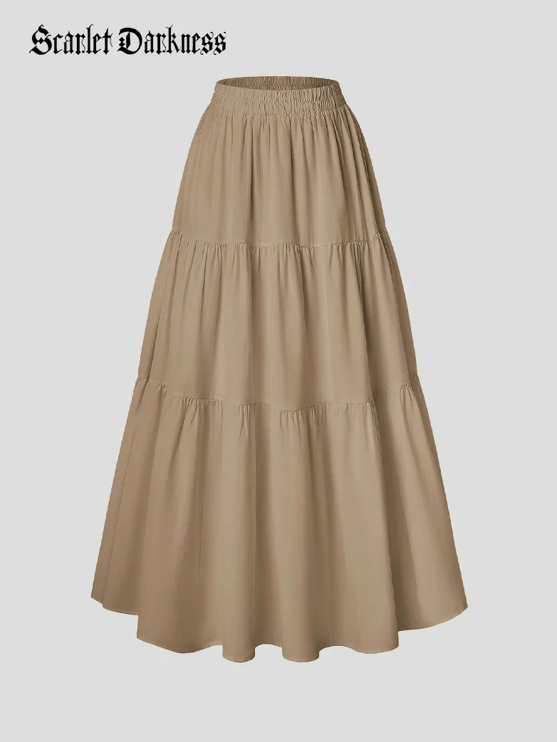 Renaissance Elastic Waist Swing Skirt with Pockets - Image 43