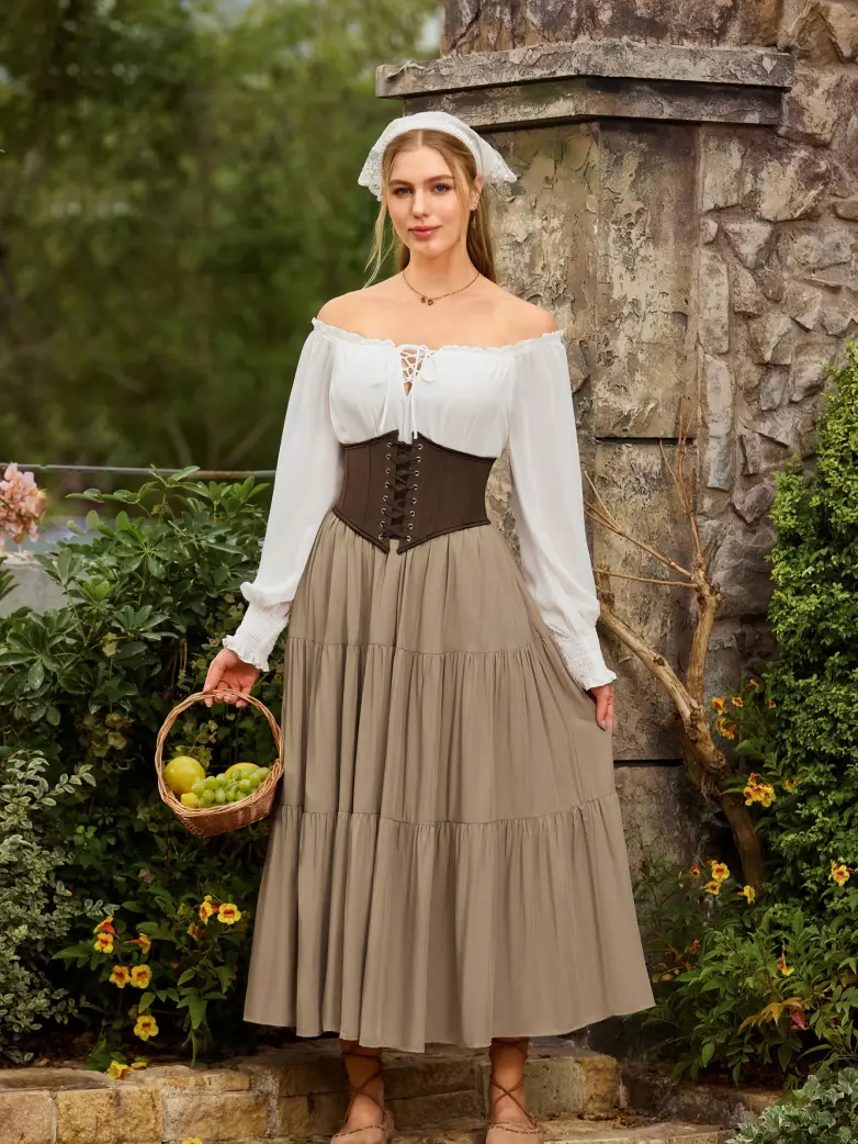 Renaissance Elastic Waist Swing Skirt with Pockets - Image 44