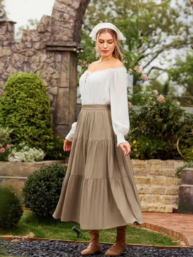 Renaissance Elastic Waist Swing Skirt with Pockets - Image 46