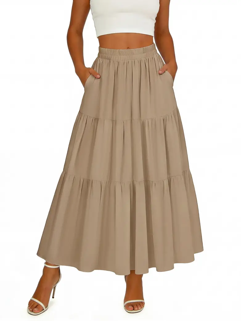 Renaissance Elastic Waist Swing Skirt with Pockets - Image 47