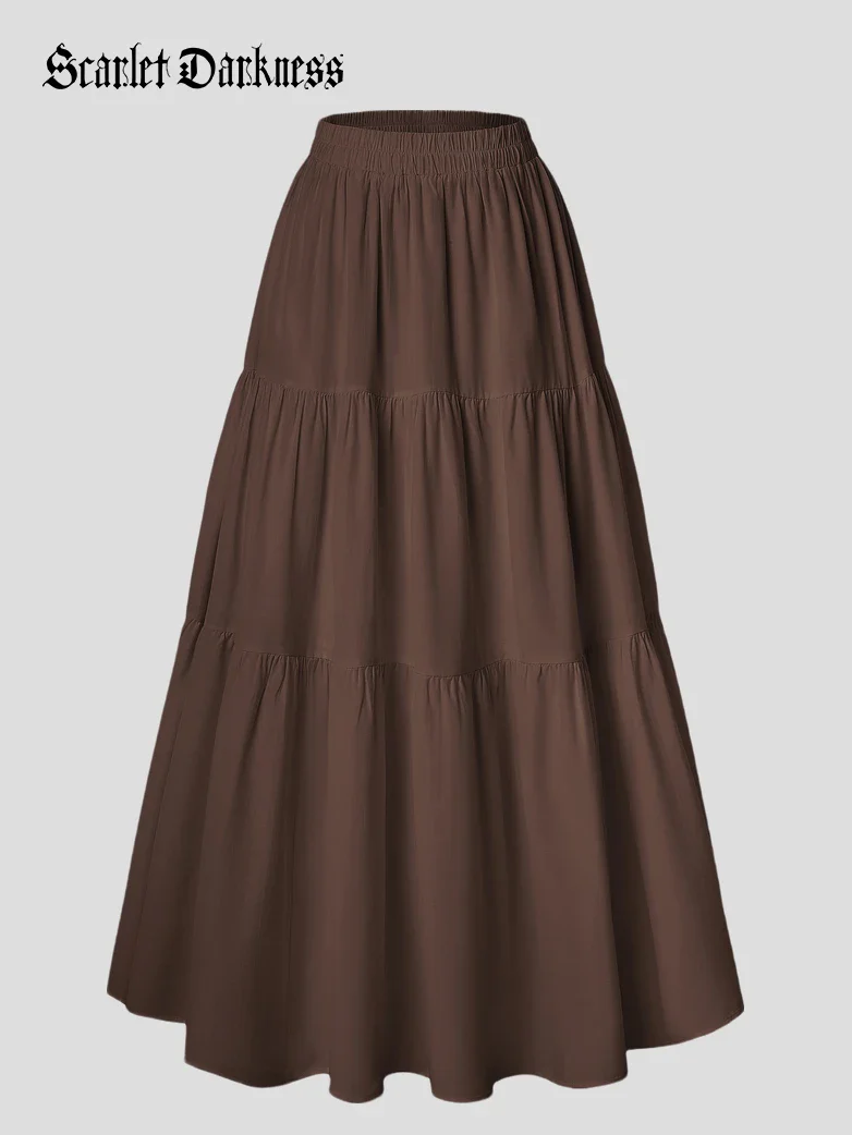 Renaissance Elastic Waist Swing Skirt with Pockets - Image 49