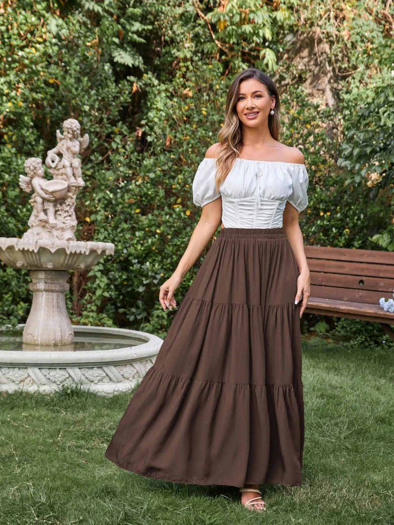 Renaissance Elastic Waist Swing Skirt with Pockets - Image 50