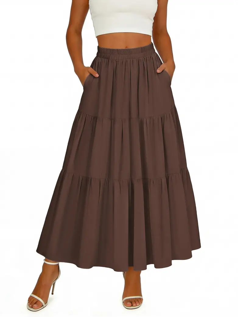 Renaissance Elastic Waist Swing Skirt with Pockets - Image 52
