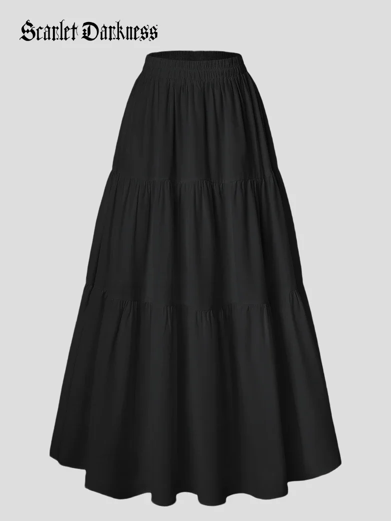 Renaissance Elastic Waist Swing Skirt with Pockets - Image 54