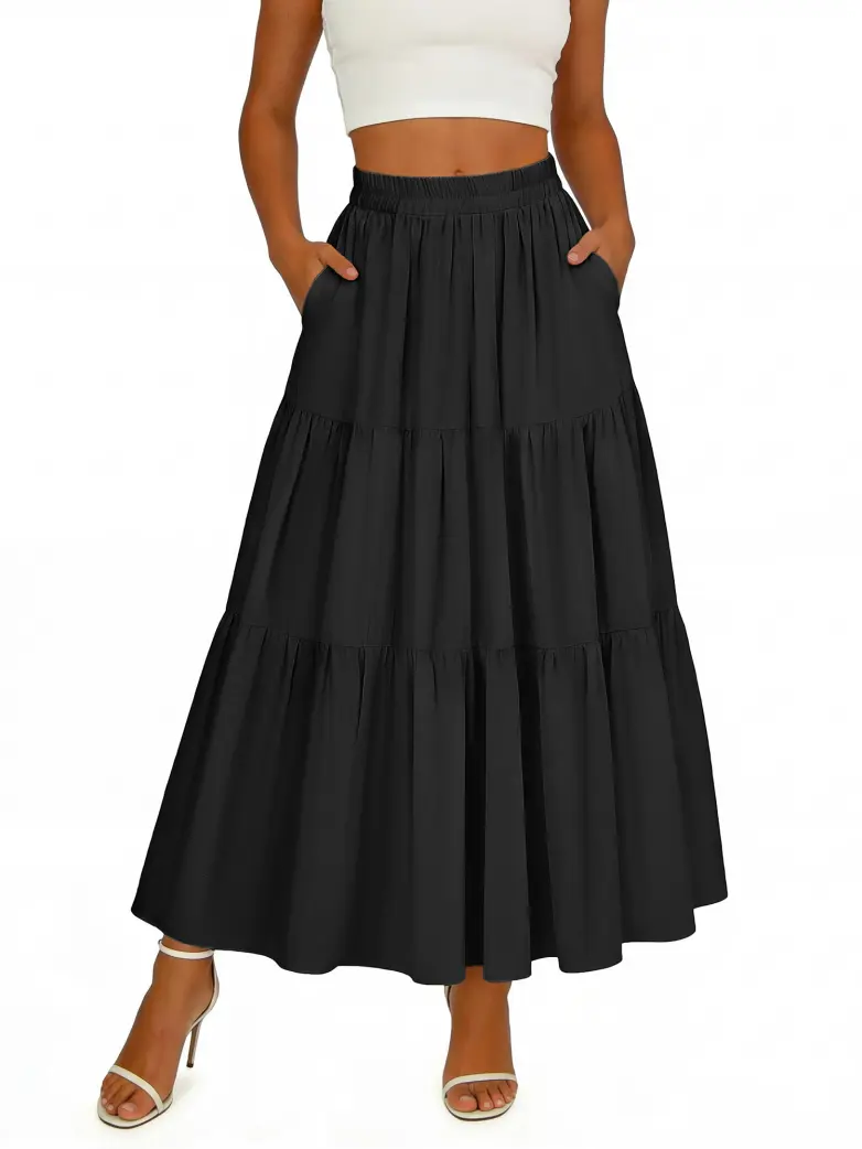 Renaissance Elastic Waist Swing Skirt with Pockets - Image 55