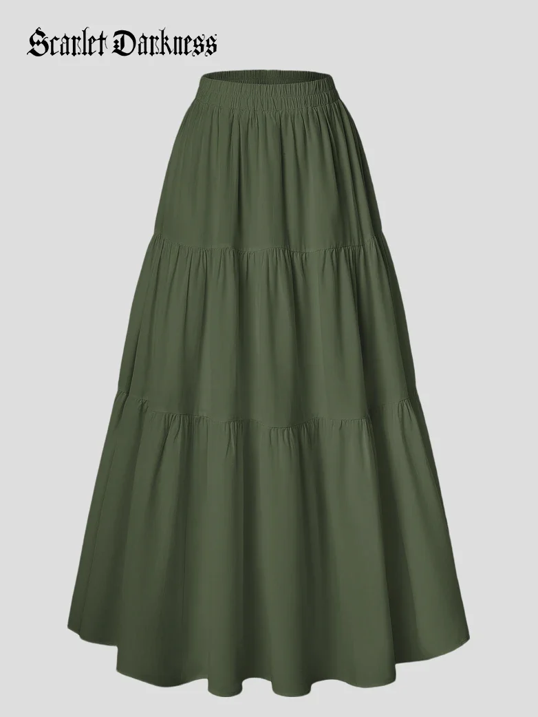 Renaissance Elastic Waist Swing Skirt with Pockets - Image 57
