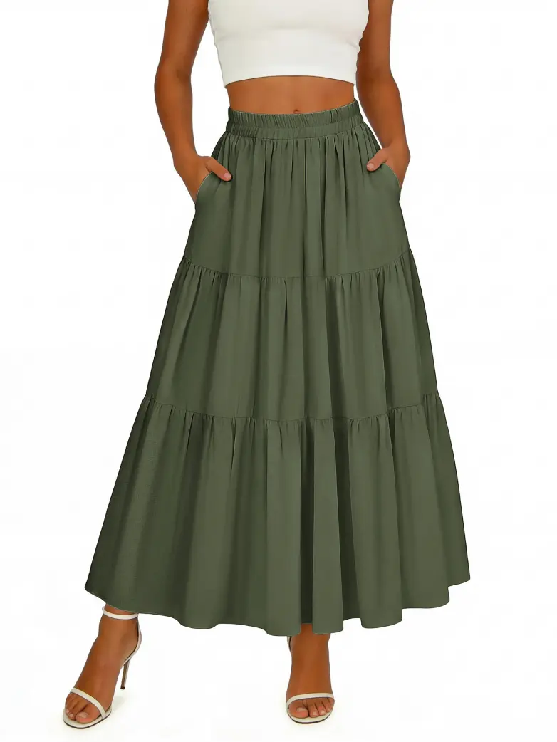 Renaissance Elastic Waist Swing Skirt with Pockets - Image 58